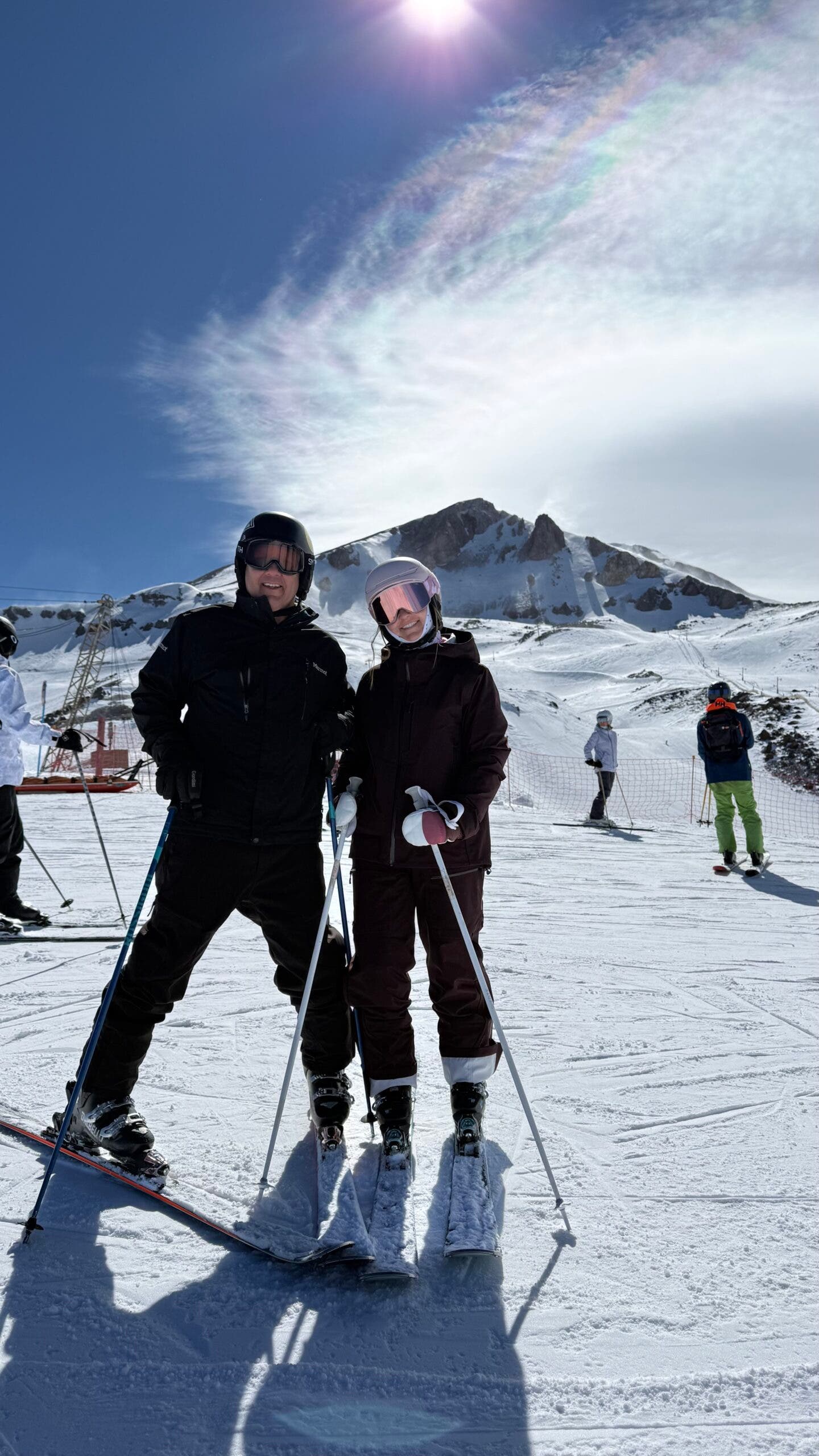 Skiers smiling in La Parva